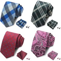 Paisley/Striped Men's Tie, Pocket Square and Cufflinks 3-Piece Set, Men's Suit Accessories