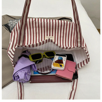 Street Handbag Soft Pu Material Large Capacity Shoulder Bag Striped Tote Bag Open Top Handbag For Casual Outings Daily