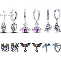 Neutral Gothic 925 Sterling Silver Wing Skull Firefly Butterfly Trendy Earrings Fit Party exquisite jewelry Gifts For Friends
