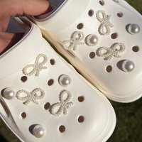 Whole Set Hot Sale DIY Hole Shoes Charms for sweet Pearl string bow Charms Designer Quality Garden Shoe Decoration Girl Gift