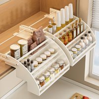 Kitchen Pull down Spice Rack Storage Shelf Carbon Steel Adjustable Height Cabinet Organizer Simple Style Cooking Utensil Holder