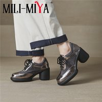 MILI-MIYA escarpins à bout rond pour femmes, nouveau Style, tige en cuir de vache avec panneaux en daim de mouton, talon rond, couleur unie, à lacets, décontracté