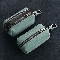 Suede Leather Key Case Unisex Large-Capacity Double Zipper Key Pouch Bag Coin Purse Portable Keychain Wallet for Men and Women