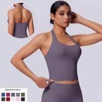 1PC Woman Yoga Vest Sports Top Solid Color Sexy Backless Halter Bra with Chest Pad Summer Gym Running Workout Top Yoga Bra