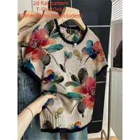 Printed Design - Nottextured Four Seasons Fashion New Style Pullover Round Neck Short Sleeve Women's Top with Flat Digital Print Trendy Women's Clothing Ladies' Top