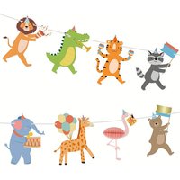 8pcs/set Cartoon Animal Paper Banner Cute Jungle Animal Party Banner Circus Style Hanging Banner for Birthday Party Decorations