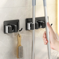 Self-Adhesive No-Drill Mop And Broom HolderStainless Steel Hooks for Kitchen Toilet Bathroom Organization Storage Solution