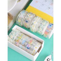 5 Rolls Transparent Decorative Tape PET Waterproof Self-Adhesive Flower Daisy Pattern Decorative Masking Sticker Clear Tape