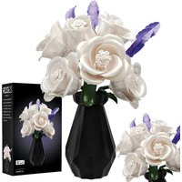 255PCS City Black and White Roses Model Building Blocks MOC Desktop Decorations Romantic Assemble Bricks Kids Toys Adult Gifts