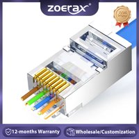 ZoeRax Pass Through RJ45 Connector, Cat6 Cat6a 30u Gold Plated Shielded Modular Plug 1.2mm Hole for STP Ethernet Cable 8P8C Ends
