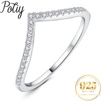 Potiy Moissanite D Color Round Cut 925 Sterling Silver V Shape Stackable Wedding Ring for Woman Diamond Jewelry
