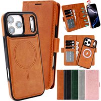 2 in 1 Magsafe Wallet Case For iPhone 17 Promax Air 16 Pro Max 15 Plus 14 13 12 iphone17 Cards Slot Leather Flip Phone Cover