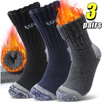 3 Pairs Men's Winter Warm Thermal Work Socks, Thick Terry Knit Crew Socks for Daily Wear Breathable Mid-Calf Comfort Sock