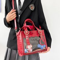 Sweet Cute Laced Bow Heart Charm Ita Bag Women Anime Crocodile Shoulder Bag Ladies Transparent Leather Large Capacity Handbag