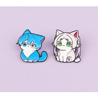 2pcs Cute Anime Girls Enamel Pin Cartoon Cat Brooch For Coat Women's Brooches Lapel Badges Jewelry Cosplay Gift for Friends