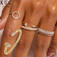 925 Sterling Silver Original Certificate Zircon Nail Open Cuff Ring For Women Fine Jewelry Gold Plated