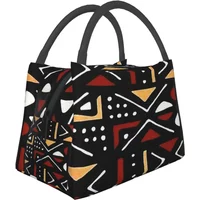 African Bogolan Mudcloth Pattern Lunch Bags Insulated Bento Box Portable Lunch Tote Resuable Picnic Bags for Woman Kids Office