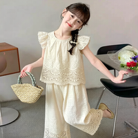Girls' Summer Sleeveless 2-Piece Outfit - Lightweight Top + Wide-Leg Capri Pants, New Arrival for Kids