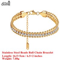 EFFIE QUEEN Stainless Steel 18k Gold Round Beads Ball Chain Bracelet Luxury Jewelry for Women, Men Wedding Party Banquet STKB06