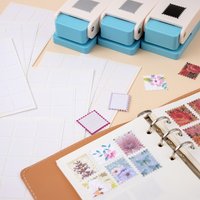 5 Sheets Rectangle Double-Sided Adhesive Stickers and 1x0.8inch Postage Stamp Punch Tool for Postage Stamp Punch Paper Shapes