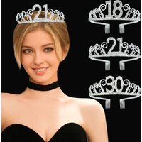 Metal Crystal Birthday Crown 18/21/30/40/50th Anniversary Birthday Party Girl Favor Rhinestones Diadem Tiara Hair Accessories