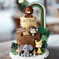 Safari Jungle Animal Cake Topper with Giraffe Elephant Monkey Lion Forest Animal Dolls Kids Birthday Party Favor Children Gifts