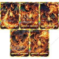 5Pcs Pokemon Cards Charizard Cool Style PTCG Battle Game Cards Rare Flash Holographic Collection Charizard Pokemon Cards Gift