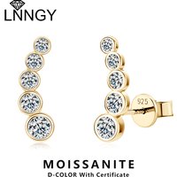 Lnngy Real Pure Silver Earrings 925 Single Row Round Bezel Moissanite Earring For Teen Women Daily Jewelry Piercing Pendientes