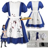 Alice Madness Returns Kurzarm Plus Size Lolita Kleid Alice Cosplay Kostüm Halloween Dienstmädchen Kleid Party Outfits für Frauen