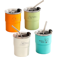10-Ounce Coffee Cup Set with Straw And Lid Stainless Steel 304 Portable Outdoor Mug Office Removable Inner Cup Home Water Mug