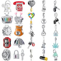 925 Sterling Silver Watering Can Retro Telephone Scale Car Key Vintage TV Umbrella Watch Battery DIY Jewelry Gift For Women