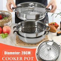 LARGE 28cm 3 Tier Stainless Steel Steam Cooker Steamer Pan Cook Food Veg Pot lid