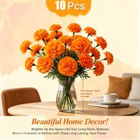 10-80PCS Orange Marigold Flowers Heads Bulk Mexican Silk Garland with Stems for Diwali Halloween Home Party Decoration