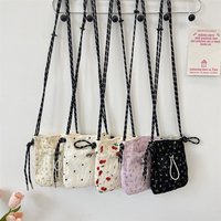 Minimalist Style Drawstring Canvas Crossbody Bag Lightweight Small Coin Purse Floral Print Shoulder Bag Women Girl