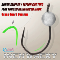 5Pcs Inch Wacky Micro Jig Head Hooks 0.6-2g Teflon Coated High Carbon Steel Wide Gap Anti-Escape Grass Guard Design Soft Worm