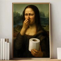 1Pc Frameless Mona Lisa Funny Toilet Canvas Print Poster Vintage Abstract Art Figure Painting Wash Room Toilet Hallway Wall Art