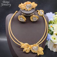Vintage Flower Golden Choker 18K Gold Plated Jewelry Set Women Necklace Earring Bracelet Ring African Bridal Wedding Party Gifts