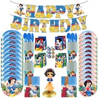 Snow White Birthday Decoration Paper Plate Cup Napkin Tablecloth for Girls Kids Princess Tableware Set Party Decor Balloon Flag