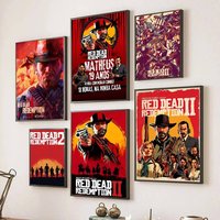 Red Dead Redemption 2 Game Poster Self-adhesive Art Room Entrance Restaurant Wall Decor Art Painting