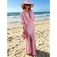 Women Fashion Skirt Stripes Long Sleeves Lapel Single Breasted Casual Shirt Top+Zipper Splicing Pleated Long Skirt Lady Suit