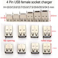 10PCS 10.0/13.0/13.7/15.0/17.5/19.6/20.5/24.5 mm USB 2.0 USB Female Socket Charger Interface Accessory AF180 Degree Straight Leg