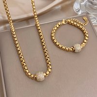 Greatera Simple Round Zircon Necklace Bangle Set Combination Fashion High-end Golden Collarbone Chain Jewelry Party For Women