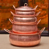 Retro Chinese Copper Paste Boiling Pot Thickened Gas Cooker Light Luxury Binaural Soup Pan with Lid Home Cookware