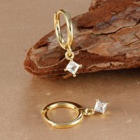 Square Pendant Stainless Steel Dangle Earrings for Women Gold Silver Color Sparkling Zircon Drop Earring Piercing Jewelry aretes