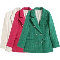 textured suit lapel long sleeved double row button pocket decoration Spring and Autumn new women's versatile suit jacket
