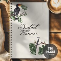 1PC A5 Budget Planner Book with Tropical Bird Design, Monthly Expense Tracker, Spiral Binding, Thick No-Bleed Pages