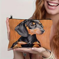 Make-up-Tasche mit Cartoon-Dackel-Aufdruck und großem Fassungsvermögen, bedruckte Kosmetiktasche mit Wärmeübertragung