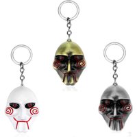 Horror Movie Saw Cosplay Keychain Halloween Jewelry The Mask Necklace Fancy Decoration Key Buckles Men Keyring Accessories Gifts