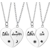 2Pcs Father Daughter Son Heart Matching Necklace Stainless Steel Mother And Children Jewelry Gifts