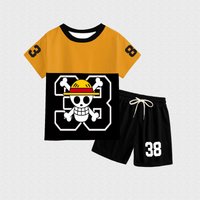 2026 Summer One Piece Kids Anime Straw Hat Skull Print T-Shirt & Shorts Set Boys Casual Sportswear Outfit Short Sleeve Tracksuit